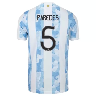 Naisten Argentiinan jalkapallomaajoukkue Leandro Paredes #5 Kotipaita Sinivalkoinen 2021 Lyhythihainen Paita