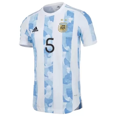 Lapset Argentiinan Jalkapallomaajoukkue Leandro Paredes #5 Kotipaita Sinivalkoinen 2021 Lyhythihainen Paita