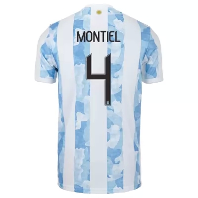 Lapset Argentiinan jalkapallomaajoukkue Gonzalo Montiel #4 Kotipaita Sinivalkoinen 2021 Lyhythihainen Paita