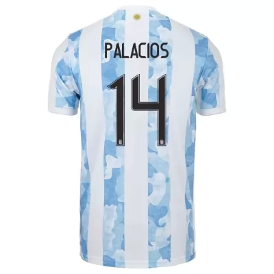 Naisten Argentiinan jalkapallomaajoukkue Exequiel Palacios #14 Kotipaita Sinivalkoinen 2021 Lyhythihainen Paita