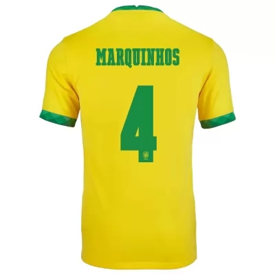 Lapset Brasilian jalkapallomaajoukkue Marquinhos #4 Kotipaita Keltainen 2021 Lyhythihainen Paita