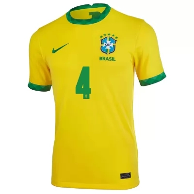 Lapset Brasilian Jalkapallomaajoukkue Marquinhos #4 Kotipaita Keltainen 2021 Lyhythihainen Paita