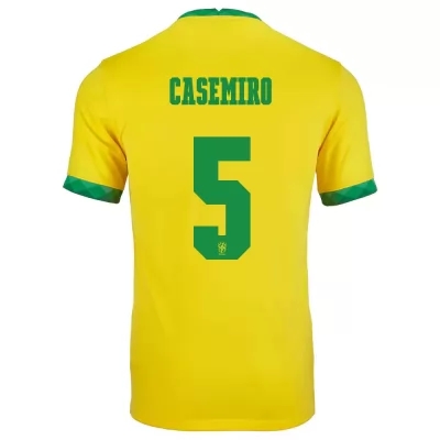 Lapset Brasilian Jalkapallomaajoukkue Casemiro #5 Kotipaita Keltainen 2021 Lyhythihainen Paita