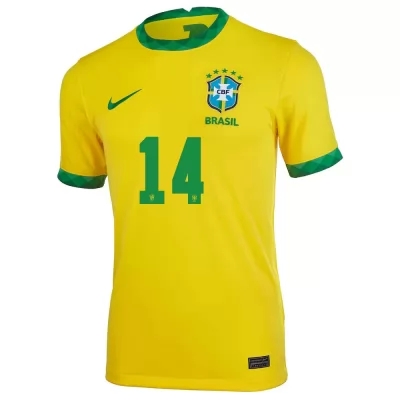 Lapset Brasilian Jalkapallomaajoukkue Eder Militao #14 Kotipaita Keltainen 2021 Lyhythihainen Paita