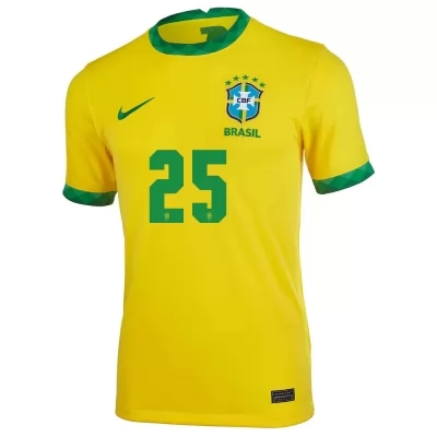 Lapset Brasilian Jalkapallomaajoukkue Douglas Luiz #25 Kotipaita Keltainen 2021 Lyhythihainen Paita