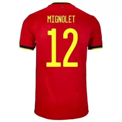 Miesten Belgian jalkapallomaajoukkue Simon Mignolet #12 Kotipaita Punainen 2021 Lyhythihainen Paita