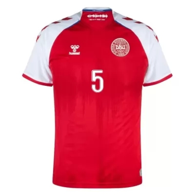 Lapset Tanskan Jalkapallomaajoukkue Joakim Maehle #5 Kotipaita Punainen 2021 Lyhythihainen Paita