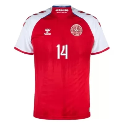 Naisten Tanskan Jalkapallomaajoukkue Mikkel Damsgaard #14 Kotipaita Punainen 2021 Lyhythihainen Paita