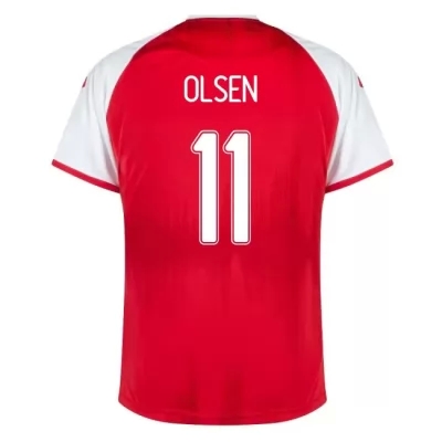 Lapset Tanskan Jalkapallomaajoukkue Andreas Skov Olsen #11 Kotipaita Punainen 2021 Lyhythihainen Paita