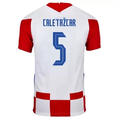 Miesten Kroatian jalkapallomaajoukkue Duje Caleta-Car #5 Kotipaita Punainen Valkoinen 2021 Lyhythihainen Paita