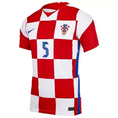 Lapset Kroatian Jalkapallomaajoukkue Duje Caleta-car #5 Kotipaita Punainen Valkoinen 2021 Lyhythihainen Paita
