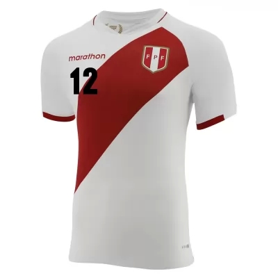 Miesten Perun Jalkapallomaajoukkue Carlos Caceda #12 Kotipaita Valkoinen 2021 Lyhythihainen Paita