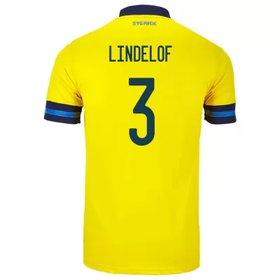 Lapset Ruotsin Jalkapallomaajoukkue Victor Lindelof #3 Kotipaita Keltainen 2021 Lyhythihainen Paita