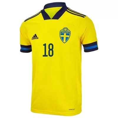 Naisten Ruotsin Jalkapallomaajoukkue Pontus Jansson #18 Kotipaita Keltainen 2021 Lyhythihainen Paita