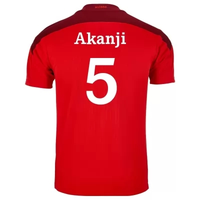 Naisten Sveitsin Jalkapallomaajoukkue Manuel Akanji #5 Kotipaita Punainen 2021 Lyhythihainen Paita