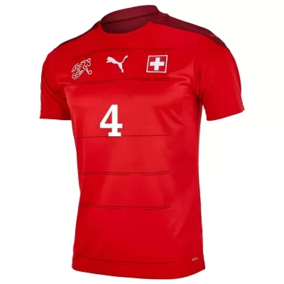 Naisten Sveitsin Jalkapallomaajoukkue Nico Elvedi #4 Kotipaita Punainen 2021 Lyhythihainen Paita
