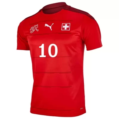 Miesten Sveitsin Jalkapallomaajoukkue Granit Xhaka #10 Kotipaita Punainen 2021 Lyhythihainen Paita
