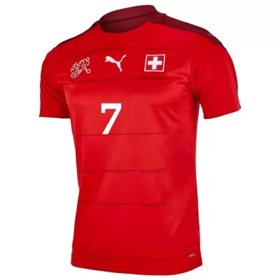Naisten Sveitsin Jalkapallomaajoukkue Breel Embolo #7 Kotipaita Punainen 2021 Lyhythihainen Paita