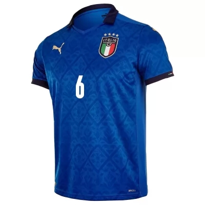 Lapset Italian Jalkapallomaajoukkue Marco Verratti #6 Kotipaita Sininen 2021 Lyhythihainen Paita