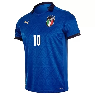 Miesten Italian Jalkapallomaajoukkue Lorenzo Insigne #10 Kotipaita Sininen 2021 Lyhythihainen Paita