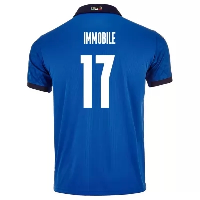 Lapset Italian jalkapallomaajoukkue Ciro Immobile #17 Kotipaita Sininen 2021 Lyhythihainen Paita