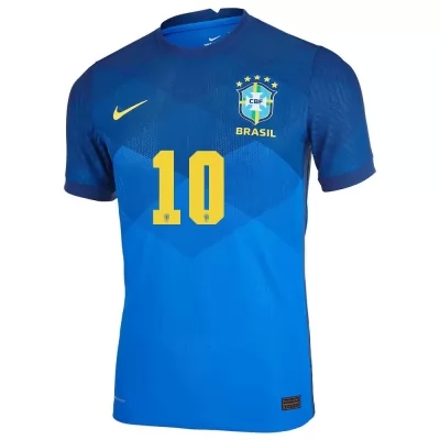 Naisten Brasilian Jalkapallomaajoukkue Neymar #10 Vieraspaita Sininen 2021 Lyhythihainen Paita