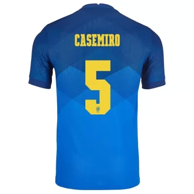 Lapset Brasilian jalkapallomaajoukkue Casemiro #5 Vieraspaita Sininen 2021 Lyhythihainen Paita