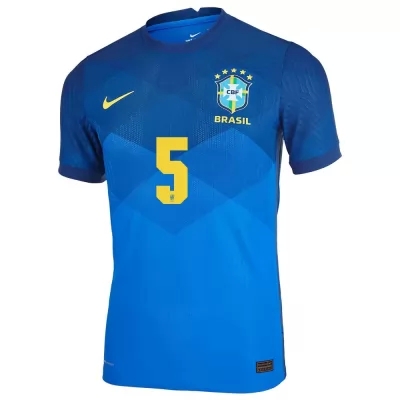Lapset Brasilian Jalkapallomaajoukkue Casemiro #5 Vieraspaita Sininen 2021 Lyhythihainen Paita