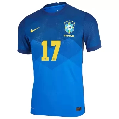 Lapset Brasilian Jalkapallomaajoukkue Lucas Paqueta #17 Vieraspaita Sininen 2021 Lyhythihainen Paita