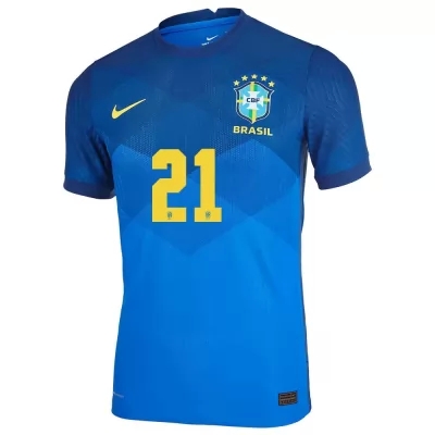 Miesten Brasilian Jalkapallomaajoukkue Gabriel Barbosa #21 Vieraspaita Sininen 2021 Lyhythihainen Paita