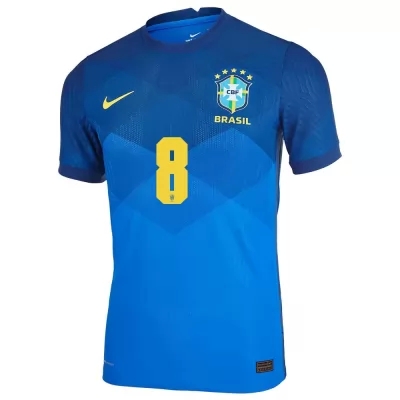 Lapset Brasilian Jalkapallomaajoukkue Fred #8 Vieraspaita Sininen 2021 Lyhythihainen Paita
