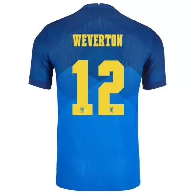 Miesten Brasilian jalkapallomaajoukkue Weverton #12 Vieraspaita Sininen 2021 Lyhythihainen Paita