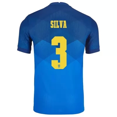 Miesten Brasilian jalkapallomaajoukkue Thiago Silva #3 Vieraspaita Sininen 2021 Lyhythihainen Paita