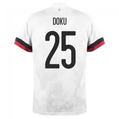 Naisten Belgian jalkapallomaajoukkue Jeremy Doku #25 Vieraspaita Valkoinen musta 2021 Lyhythihainen Paita