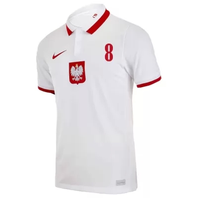 Lapset Puolan Jalkapallomaajoukkue Karol Linetty #8 Vieraspaita Valkoinen 2021 Lyhythihainen Paita