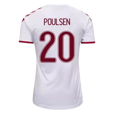 Naisten Tanskan Jalkapallomaajoukkue Yussuf Poulsen #20 Vieraspaita Valkoinen 2021 Lyhythihainen Paita