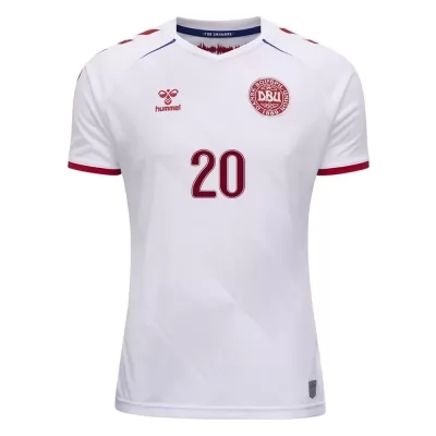 Lapset Tanskan Jalkapallomaajoukkue Yussuf Poulsen #20 Vieraspaita Valkoinen 2021 Lyhythihainen Paita