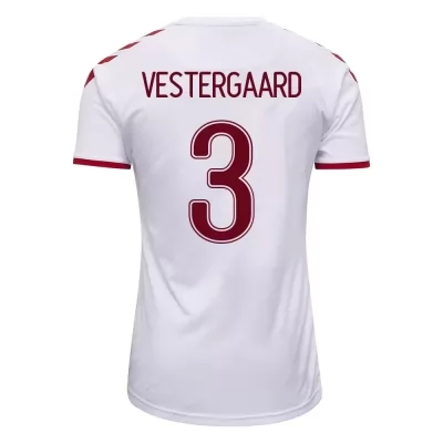 Lapset Tanskan Jalkapallomaajoukkue Jannik Vestergaard #3 Vieraspaita Valkoinen 2021 Lyhythihainen Paita