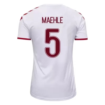 Naisten Tanskan Jalkapallomaajoukkue Joakim Maehle #5 Vieraspaita Valkoinen 2021 Lyhythihainen Paita
