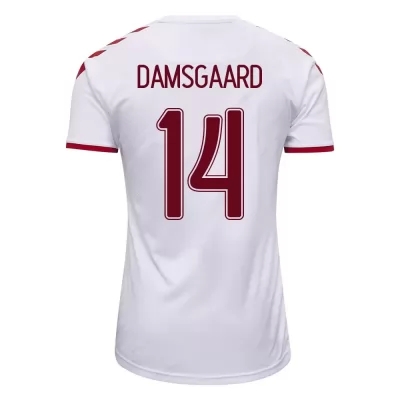 Miesten Tanskan Jalkapallomaajoukkue Mikkel Damsgaard #14 Vieraspaita Valkoinen 2021 Lyhythihainen Paita