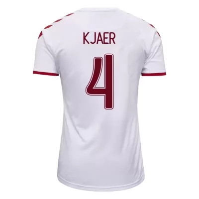 Naisten Tanskan jalkapallomaajoukkue Simon Kjaer #4 Vieraspaita Valkoinen 2021 Lyhythihainen Paita