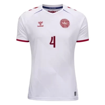 Naisten Tanskan jalkapallomaajoukkue Simon Kjaer #4 Vieraspaita Valkoinen 2021 Lyhythihainen Paita