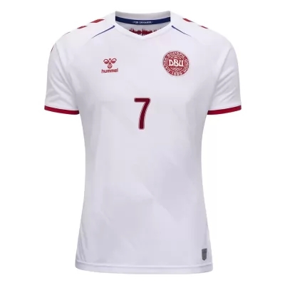 Naisten Tanskan Jalkapallomaajoukkue Robert Skov #7 Vieraspaita Valkoinen 2021 Lyhythihainen Paita