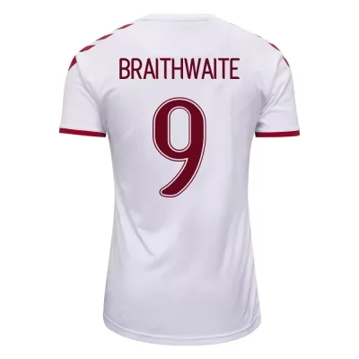 Naisten Tanskan Jalkapallomaajoukkue Martin Braithwaite #9 Vieraspaita Valkoinen 2021 Lyhythihainen Paita