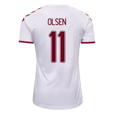 Naisten Tanskan Jalkapallomaajoukkue Andreas Skov Olsen #11 Vieraspaita Valkoinen 2021 Lyhythihainen Paita