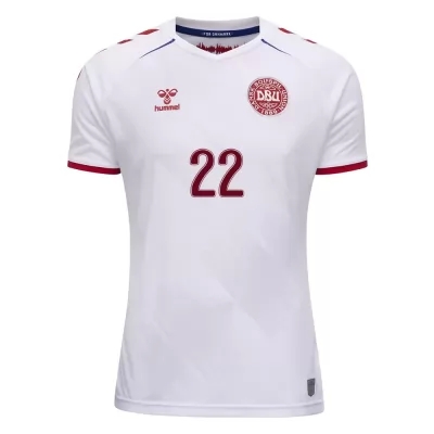 Lapset Tanskan Jalkapallomaajoukkue Frederik Ronnow #22 Vieraspaita Valkoinen 2021 Lyhythihainen Paita