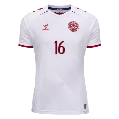Lapset Tanskan Jalkapallomaajoukkue Jonas Lossl #16 Vieraspaita Valkoinen 2021 Lyhythihainen Paita
