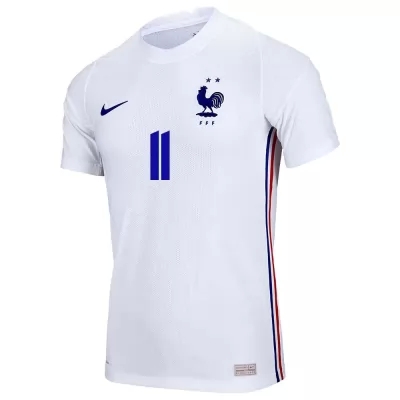 Naisten Ranskan Jalkapallomaajoukkue Ousmane Dembele #11 Vieraspaita Valkoinen 2021 Lyhythihainen Paita