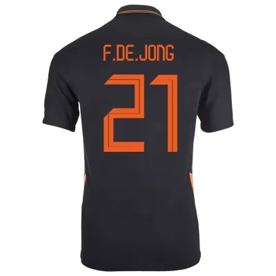 Miesten Alankomaiden jalkapallomaajoukkue Frenkie de Jong #21 Vieraspaita Musta 2021 Lyhythihainen Paita