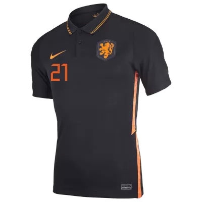 Naisten Alankomaiden Jalkapallomaajoukkue Frenkie De Jong #21 Vieraspaita Musta 2021 Lyhythihainen Paita